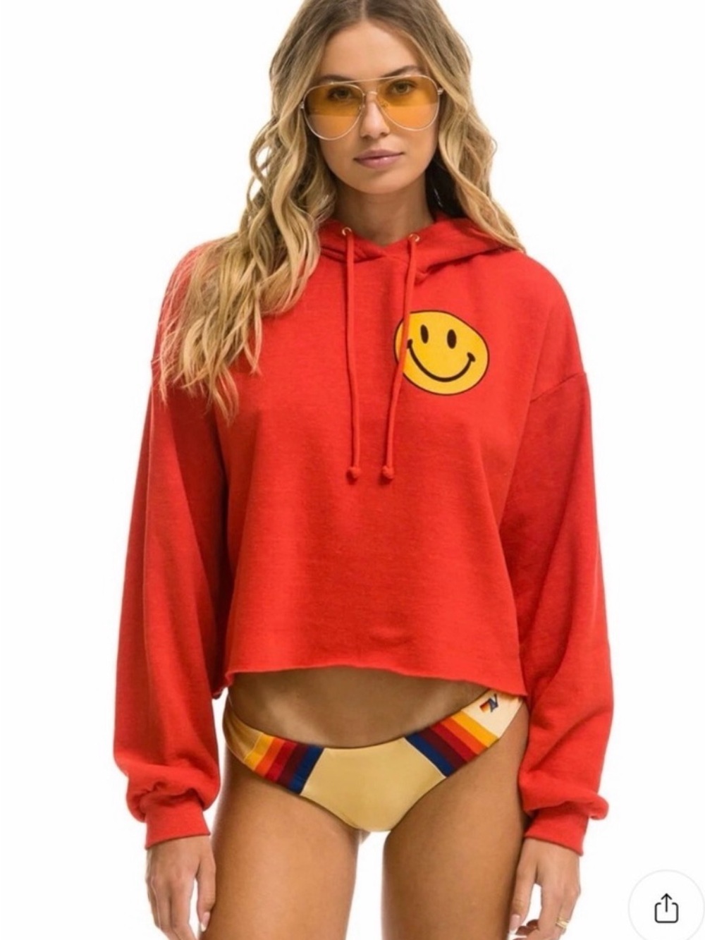 Aviator Nation Cropped Smiley Face Hoodie